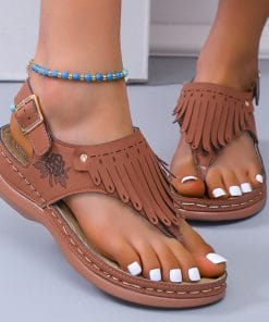 Non Slip Casual Gladiator SandalsSandalsmainimage0Lucyever-Tassels-Clip-Toe-Summer-Women-Sandals-2022-Flower-Printed-Wedges-Sandals-Woman-Plus-Size-Non-1