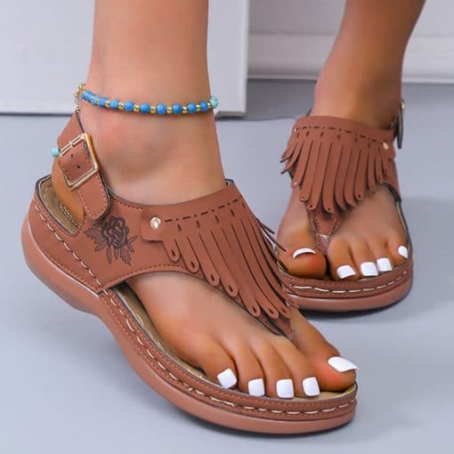 Non Slip Casual Gladiator SandalsSandalsmainimage0Lucyever-Tassels-Clip-Toe-Summer-Women-Sandals-2022-Flower-Printed-Wedges-Sandals-Woman-Plus-Size-Non-1