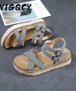 Women’s Flat Gladiator SandalsSandalsmainimage0Suede-Casual-Flat-Sandals-Women-Summer-Shoes-Women-Concise-Peep-Toe-Slip-On-Buckle-Strap-Sandals