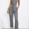 Summer Casual Turn Down Collar JumpsuitsDressesmainimage0Summer-Casual-Jumpsuit-Women-Solid-Zipper-Sleeveless-Lace-Up-Turn-Down-Collor-Pocket-Ladies-Jumpsuit-2022