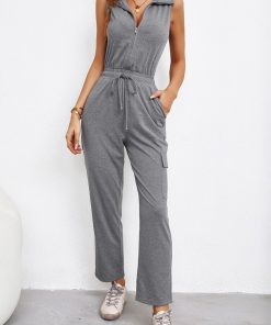 Summer Casual Turn Down Collar JumpsuitsDressesmainimage0Summer-Casual-Jumpsuit-Women-Solid-Zipper-Sleeveless-Lace-Up-Turn-Down-Collor-Pocket-Ladies-Jumpsuit-2022