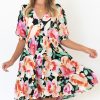 Elegant Vintage Floral Print Mini DressDressesmainimage0Summer-Dresses-For-Women-Clothing-2022-Front-Button-V-Neck-Short-Puff-Sleeve-Loose-Mini-Dress