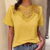 Summer Lace Patchwork T ShirtsTopsmainimage0Summer-Lace-Patchwork-T-Shirt-Tops-For-Women-2022-New-O-Neck-Short-Sleeve-Hollow-Out