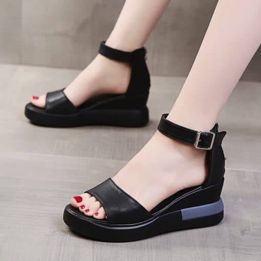 Summer Trendy Fashion Gladiator SandalsSandalsmainimage0Summer-Wedge-Shoes-for-Women-Sandals-Solid-Color-Open-Toe-High-Heels-Casual-Ladies-Buckle-Strap