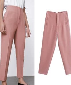 Women’s Office Trouser Fashion Button Up PantsBottomsmainimage0TRAF-Woman-2021-White-Pants-Women-s-Summer-Trousers-Beige-High-Waist-Pants-Pink-Office-Trouser