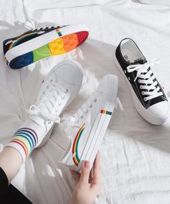 Women’s Canvas Rainbow Breathable SneakersFlatsmainimage0Women-Canvas-Shoes-Rainbow-Flats-Spring-Autumn-2022-Female-Lace-up-White-Sneakers-Casual-Woman-Vulcanized