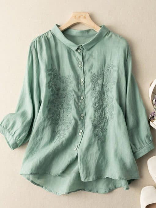 Women’s Cotton Linen Casual ShirtsTopsmainimage0Women-Cotton-Linen-Casual-Shirts-New-Arrival-2022-Summer-Vintage-Floral-Embroidery-Loose-Comfortable-Female-Tops
