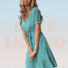 Women’s Green Casual Floral Print Mini DressDressesmainimage0Women-Green-Floral-Dress-Summer-2022-Butterfly-Sleeve-High-Waist-Slim-V-neck-Dress-Viscose-Belt