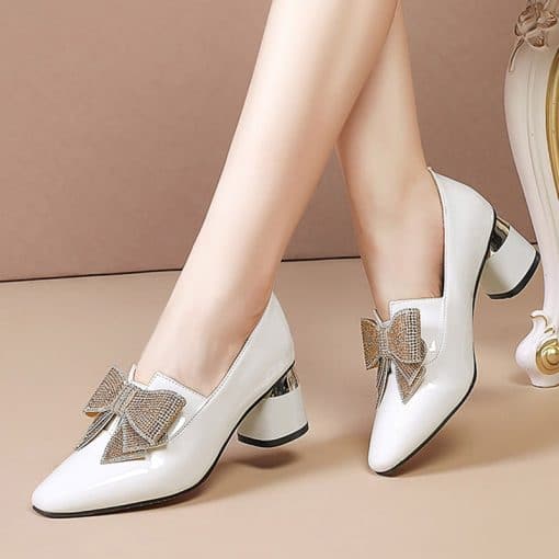 Women’s Patent Leather Bling Bow Pumps SandalsSandalsmainimage0Women-Patent-Leather-Dress-Shoes-High-Heels-White-Wedding-Shoes-Bridal-Bling-Bow-Pumps-Slip-on
