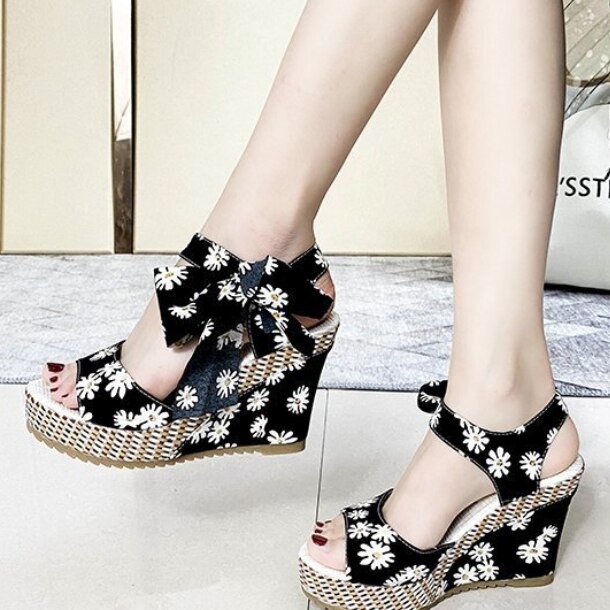 Women’s Daisy Bowknot Design Platform Wedge Sandals – Miggon