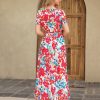 V-neck High Slit Thigh A-line Summer DressDressesmainimage1Chic-Allover-Floral-Print-Short-Sleeve-Belted-Maxi-Dress-Women-V-neck-High-Slit-Thigh-A