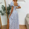 Ditsy Floral Print Puff Sleeve Tie Front High Split DressDressesmainimage1Ditsy-Floral-Print-Puff-Sleeve-Tie-Front-High-Split-Dress-Women-Ruched-Drawstring-Party-Long-Dress
