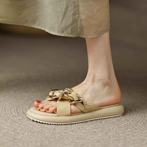 New Trendy Casual Flat Fashion Chain SlippersSandalsmainimage1Fad-Flats-Women-Slippers-Summer-2022-New-Trend-Casual-Platform-Shoes-Dress-Beach-Slides-Designer-Flip