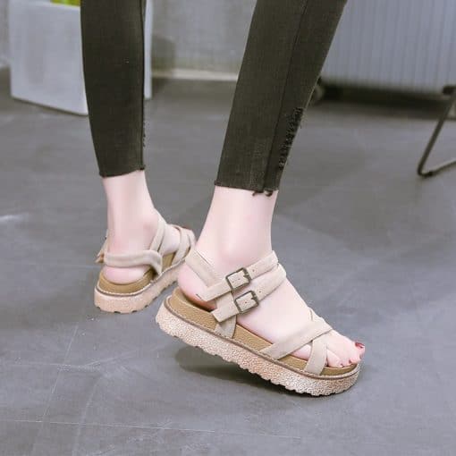 Women’s Flat Gladiator SandalsSandalsmainimage1Suede-Casual-Flat-Sandals-Women-Summer-Shoes-Women-Concise-Peep-Toe-Slip-On-Buckle-Strap-Sandals