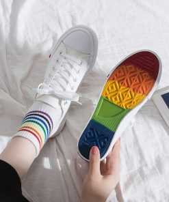 Women’s Canvas Rainbow Breathable SneakersFlatsmainimage1Women-Canvas-Shoes-Rainbow-Flats-Spring-Autumn-2022-Female-Lace-up-White-Sneakers-Casual-Woman-Vulcanized