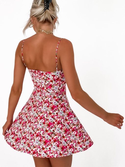 Sleeveless Spaghetti Strap Vacation SundressDressesmainimage1Women-Clothing-Dresses-2022-Sundress-Sleeveless-Spaghetti-Strap-Vacation-Beach-Mini-Dress-Vintage-Floral-Print-Summer