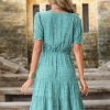 Women’s Green Casual Floral Print Mini DressDressesmainimage1Women-Green-Floral-Dress-Summer-2022-Butterfly-Sleeve-High-Waist-Slim-V-neck-Dress-Viscose-Belt