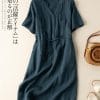 100% Cotton Korean Summer Casual Shirt DressDressesmainimage2100-Cotton-Women-Summer-Casual-Dress-New-Arrival-2022-Simple-Style-Vintage-V-neck-Loose-Ladies
