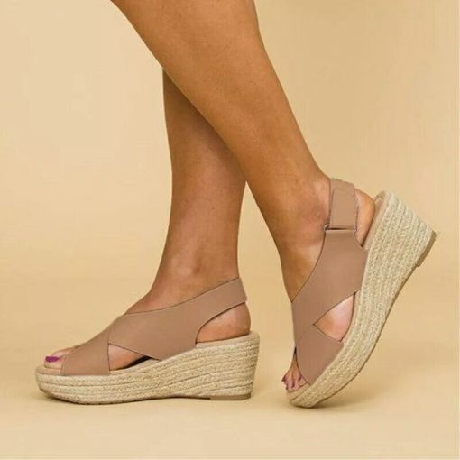 New Wedge Comfortable SandalsSandalsmainimage22021-Sandals-Straw-Shoes-Women-Espadrilles-Platform-High-Heels-Suit-Female-Beige-Clogs-Wedge-Large-Size