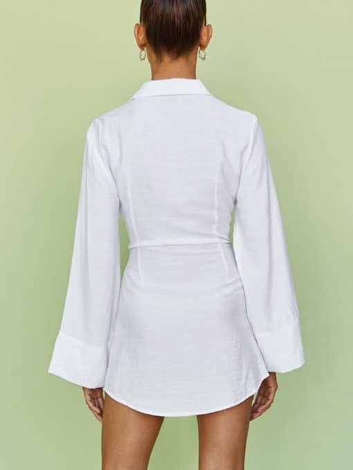 Women’s Hight Quality Cotton Shirt DressDressesmainimage2Dresses-For-Women-2022-Lapel-Collar-Long-Sleeve-Button-Up-Cotton-Shirt-Dress-Waist-Tie-Linen
