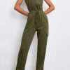 Summer Casual Turn Down Collar JumpsuitsDressesmainimage2Summer-Casual-Jumpsuit-Women-Solid-Zipper-Sleeveless-Lace-Up-Turn-Down-Collor-Pocket-Ladies-Jumpsuit-2022