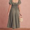 New Summer Puff Sleeve Solid Casual DressDressesmainimage2Summer-Dress-For-Women-Clothing-2022-Ruffle-Trim-Square-Neck-Tie-Elegant-Vintage-Midi-Dress-Short