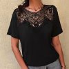 Summer Lace Patchwork T ShirtsTopsmainimage2Summer-Lace-Patchwork-T-Shirt-Tops-For-Women-2022-New-O-Neck-Short-Sleeve-Hollow-Out