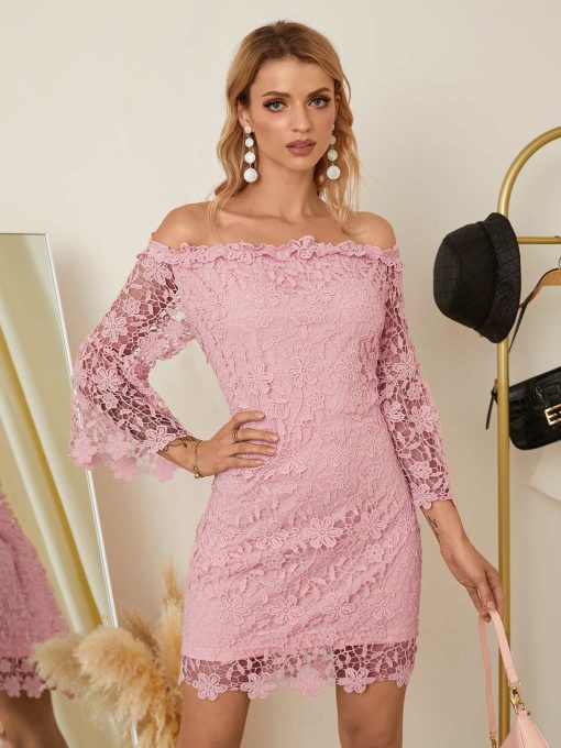 Women’s Elegant Lace Mini DressDressesmainimage2ZANZEA-Women-Elegant-Lace-Mini-Dress-Sexy-Off-Shoulder-Flare-Sleeve-Solid-Party-Dresses-2022-Spring