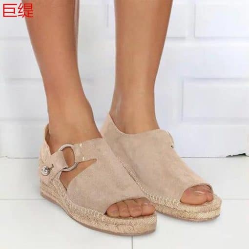 Women’s Flock Korean Fashion SandalsSandalsmainimage2women-sandals-Flock-Buckle-Strap-5CM-Wedges-High-heels-Round-Toe-Shallow-women-shoes-sandalias-mujer