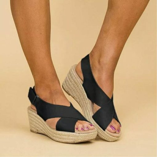 New Wedge Comfortable SandalsSandalsmainimage32021-Sandals-Straw-Shoes-Women-Espadrilles-Platform-High-Heels-Suit-Female-Beige-Clogs-Wedge-Large-Size