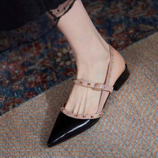 Summer Women’s Flat Pointed Toe Rivet Buckle SandalsSandalsmainimage32021-Summer-Women-Flats-Pointed-Toe-Sandals-Rivets-Buckle-Strap-Ladies-Shoes-Patent-Leather-Designer-Shoes