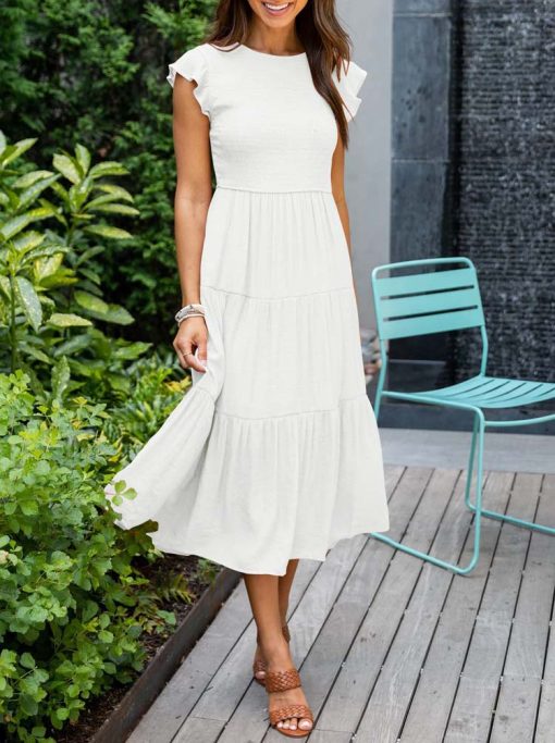 Summer Pleated A-Line Casual DressDressesmainimage32022-Summer-Pleated-Dress-Women-Long-Party-Dress-Ladies-Flying-Sleeve-Fashion-Casual-A-Line-Dress