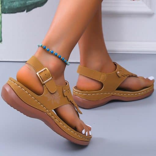Non Slip Casual Gladiator SandalsSandalsmainimage3Lucyever-Tassels-Clip-Toe-Summer-Women-Sandals-2022-Flower-Printed-Wedges-Sandals-Woman-Plus-Size-Non-1