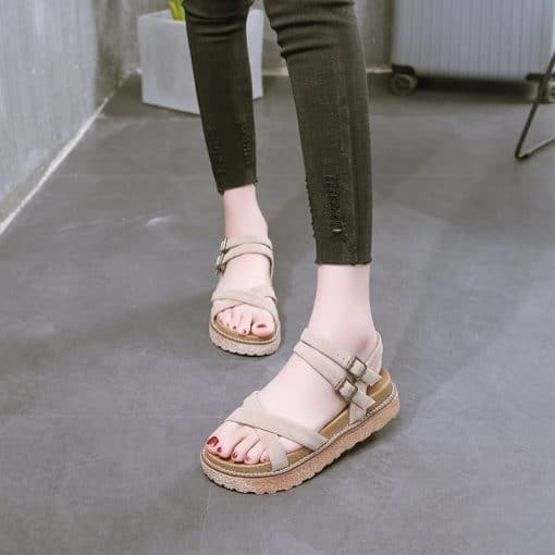 Women’s Flat Gladiator SandalsSandalsmainimage3Suede-Casual-Flat-Sandals-Women-Summer-Shoes-Women-Concise-Peep-Toe-Slip-On-Buckle-Strap-Sandals