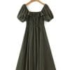 New Summer Puff Sleeve Solid Casual DressDressesmainimage3Summer-Dress-For-Women-Clothing-2022-Ruffle-Trim-Square-Neck-Tie-Elegant-Vintage-Midi-Dress-Short