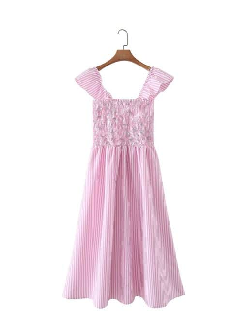 Square Neck Elegant Midi DressDressesmainimage3Summer-Dress-For-Women-Clothing-2022-Short-Ruffle-Sleeve-Square-Neck-Elegant-Midi-Dress-Smocked-Detail