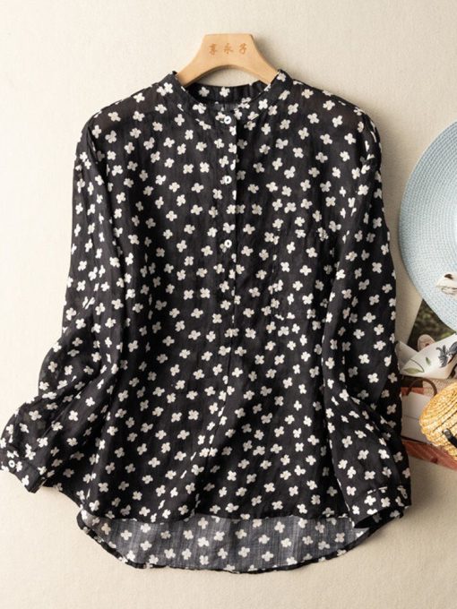 Women’s Vintage Style Floral Print Loose Cotton Linen Tops ShirtsTopsmainimage3Women-Long-Sleeve-Casual-Shirts-New-Arrival-2022-Spring-Vintage-Style-Floral-Print-Loose-Female-Cotton
