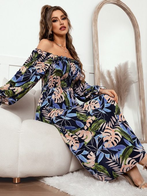 Women’s Casual All Match Chic Printed DressDressesmainimage42022-New-Summer-One-Shoulder-Temperament-Long-Sleeve-Floral-Dress-Women-s-Casual-All-Match-Chic