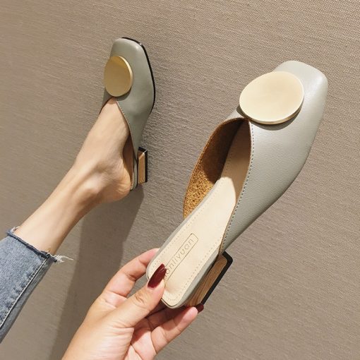 Women’s New Fashion MulesSandalsmainimage4Brand-Designer-Women-Slippers-Slip-On-Mules-Flat-Heel-Casual-Shoes-British-Buckle-Slides-Wooden-Block