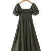 New Summer Puff Sleeve Solid Casual DressDressesmainimage4Summer-Dress-For-Women-Clothing-2022-Ruffle-Trim-Square-Neck-Tie-Elegant-Vintage-Midi-Dress-Short