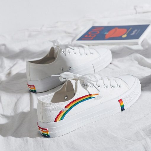 Women’s Canvas Rainbow Breathable SneakersFlatsmainimage4Women-Canvas-Shoes-Rainbow-Flats-Spring-Autumn-2022-Female-Lace-up-White-Sneakers-Casual-Woman-Vulcanized