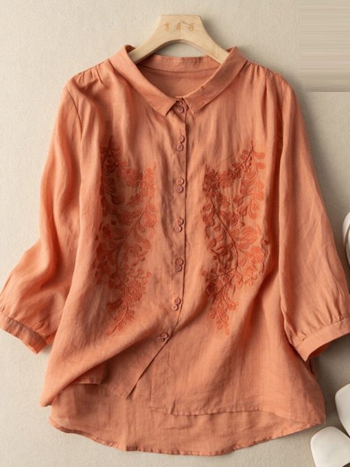Women’s Cotton Linen Casual ShirtsTopsmainimage4Women-Cotton-Linen-Casual-Shirts-New-Arrival-2022-Summer-Vintage-Floral-Embroidery-Loose-Comfortable-Female-Tops