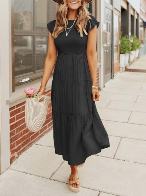 Summer Pleated A-Line Casual DressDressesmainimage52022-Summer-Pleated-Dress-Women-Long-Party-Dress-Ladies-Flying-Sleeve-Fashion-Casual-A-Line-Dress