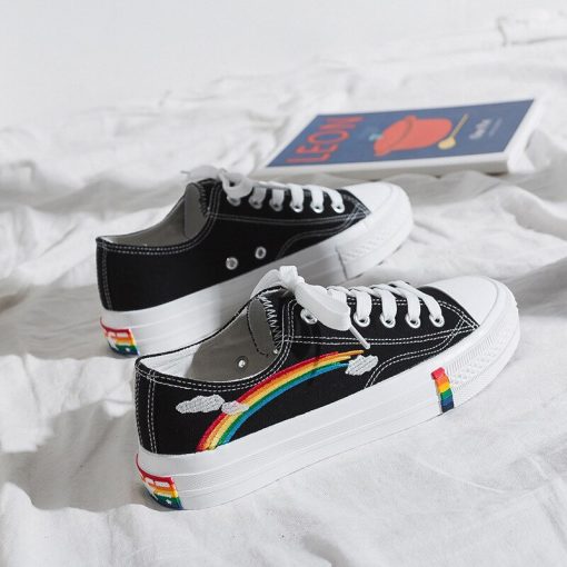 Women’s Canvas Rainbow Breathable SneakersFlatsmainimage5Women-Canvas-Shoes-Rainbow-Flats-Spring-Autumn-2022-Female-Lace-up-White-Sneakers-Casual-Woman-Vulcanized