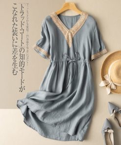 100% Cotton Korean Summer Casual DressDressesvariantimage0100-Cotton-Women-Summer-Casual-Dress-New-Arrival-2022-Vintage-Style-Lace-V-neck-Loose-Ladies