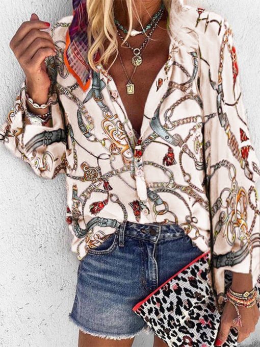 Women’s Stunning Floral Tops BlousesTopsvariantimage02022-New-Design-Women-Blouse-V-neck-Long-Sleeve-Chains-Print-Loose-Casual-Office-Shirts-Womens