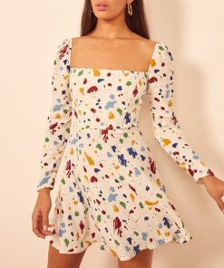 Spring Summer Painted Print Vintage Mini DressDressesvariantimage0Dress-Woman-2020-Spring-Summer-Painted-Print-Vintage-Dress-Square-Neck-Long-Sleeve-Fit-And-Flare