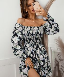 Spring Summer Short Floral DressDressesvariantimage0Spring-Summer-Short-Floral-Dress-For-Women-Casual-2022-New-Full-Sleeve-Square-Collar-Ladies-High