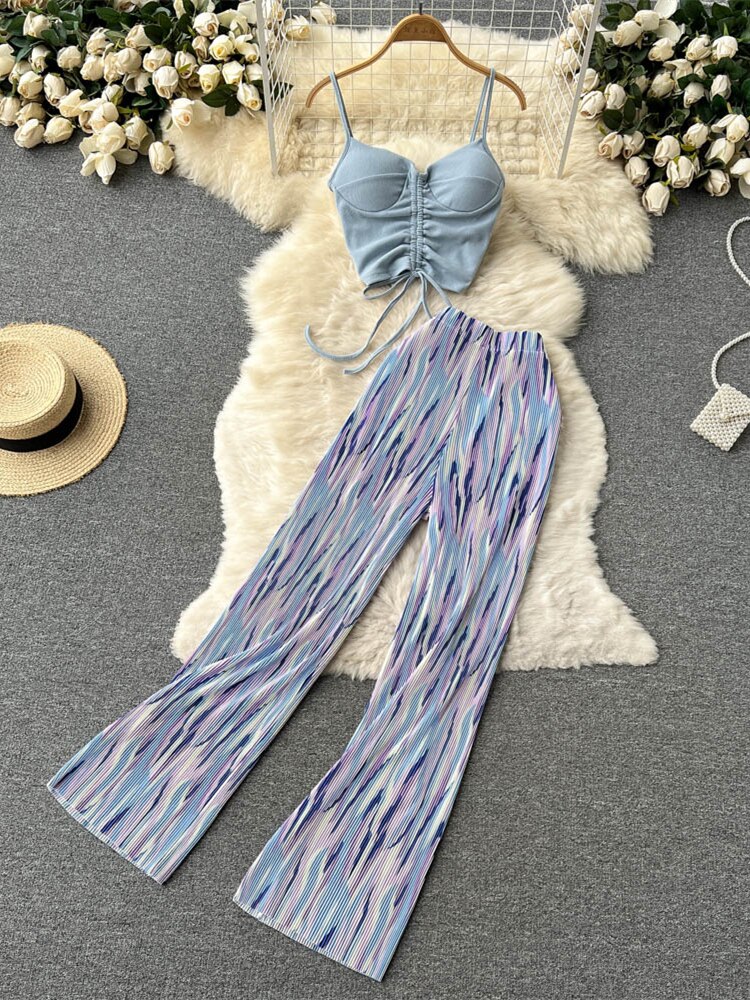 Women’s Summer Boho Maxi Pants + Sexy Crop Tops – Miggon