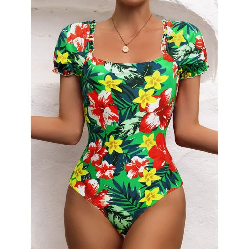 Brazilian Style Sexy One Piece Beach Style SwimsuitsSwimwearsvariantimage1Bandeau-Swimwear-Women-Swimsuit-Floral-Bathing-Suits-Sexy-One-Piece-Suit-Short-Sleeve-Bikinis-Brazilian-Biquini